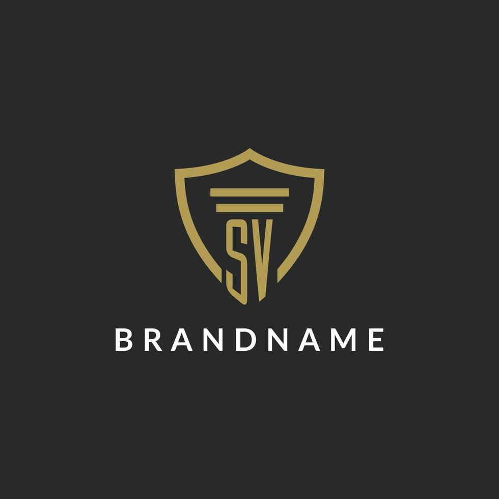 SV initial monogram logo with pillar and shield style design vector