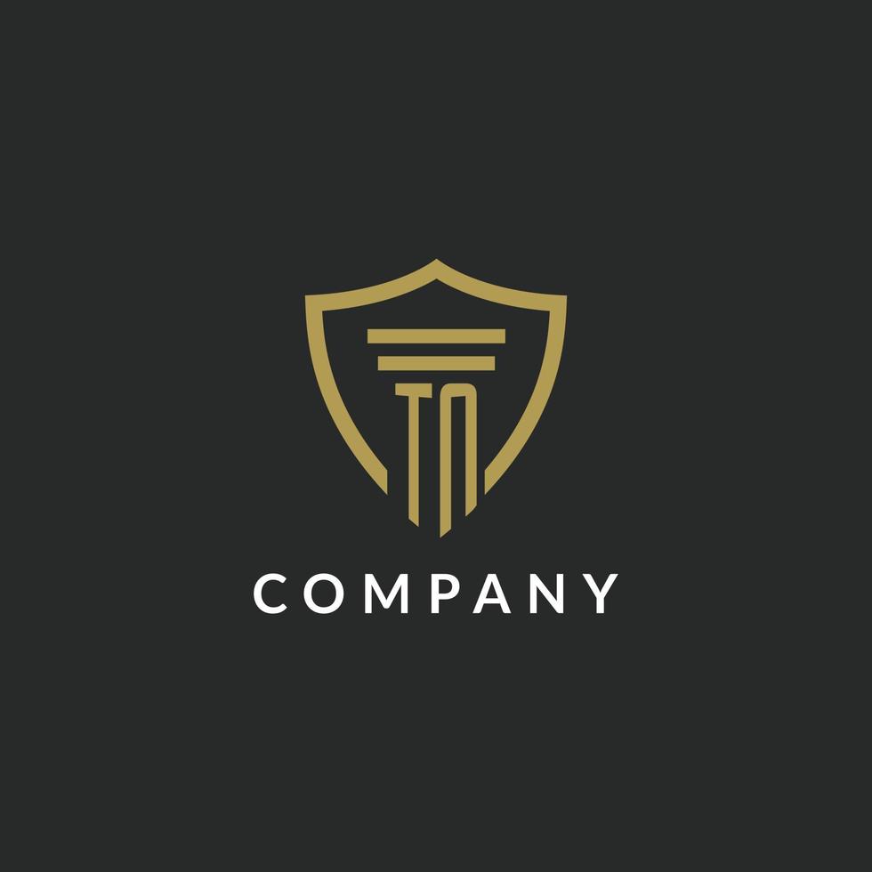 TN initial monogram logo with pillar and shield style design vector