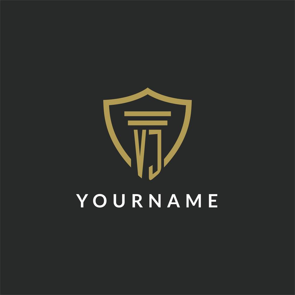 VJ initial monogram logo with pillar and shield style design vector