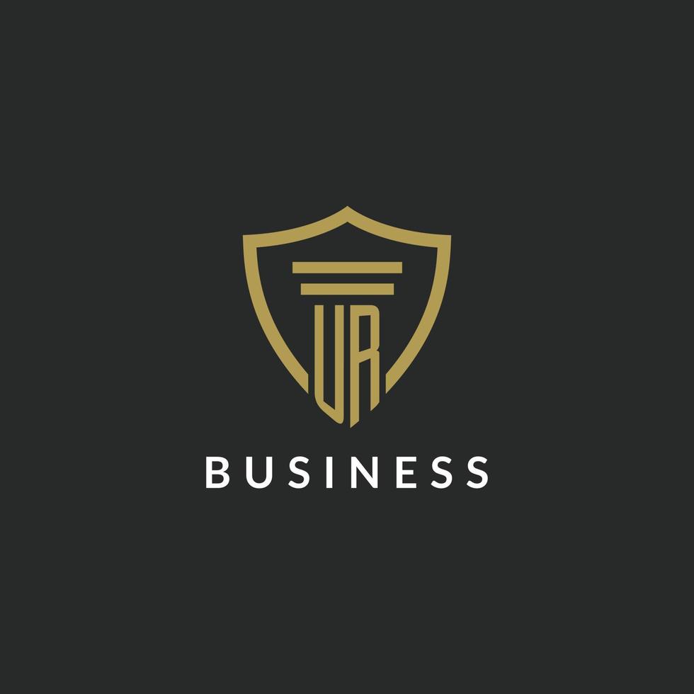UR initial monogram logo with pillar and shield style design vector