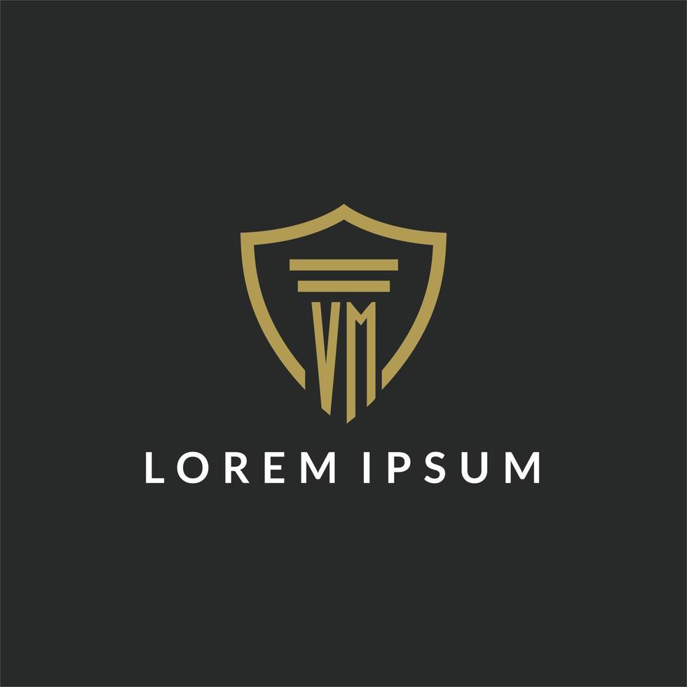 VM initial monogram logo with pillar and shield style design vector