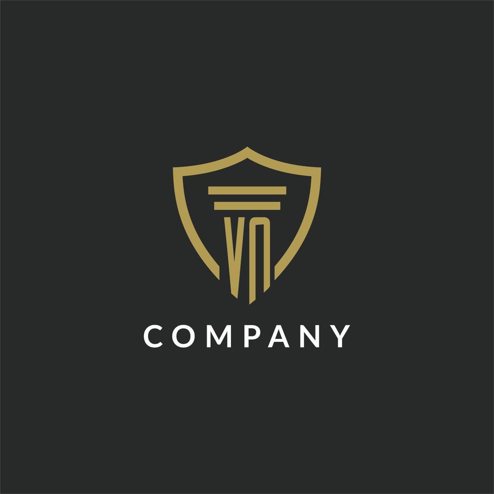 VN initial monogram logo with pillar and shield style design vector