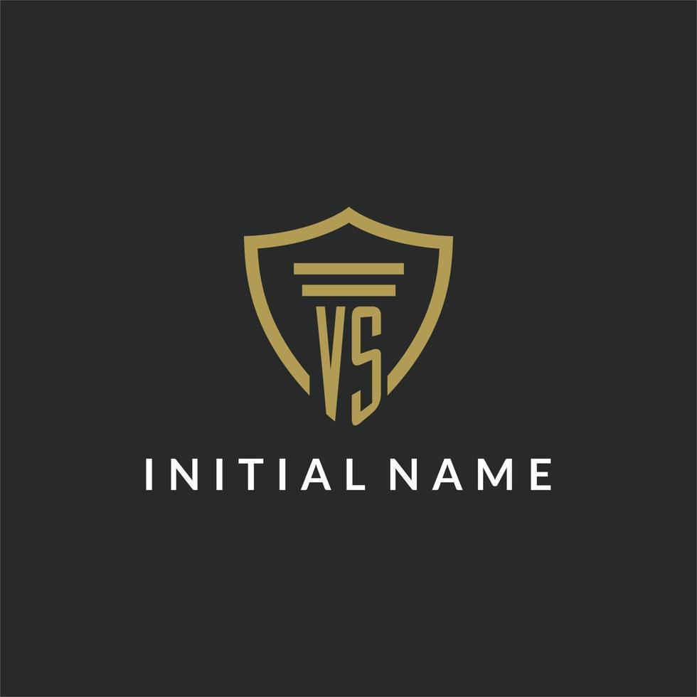 VS initial monogram logo with pillar and shield style design vector