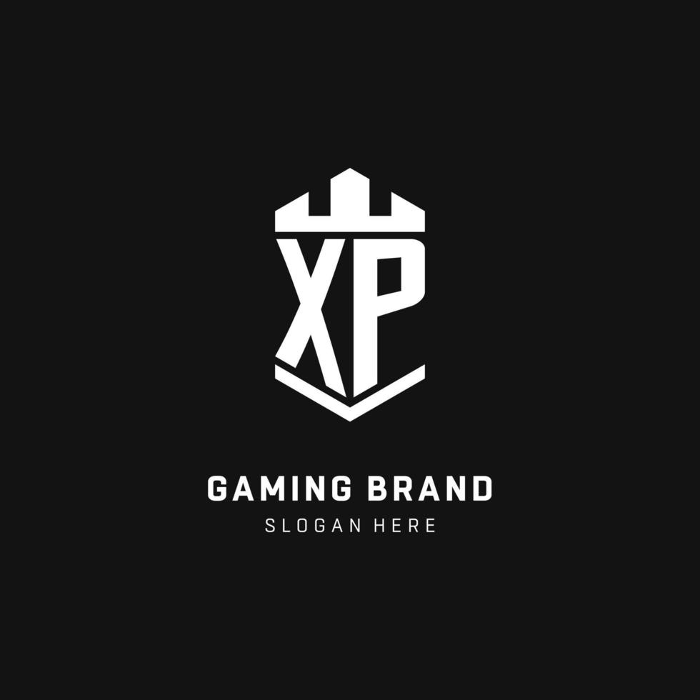 XP monogram logo initial with crown and shield guard shape style vector