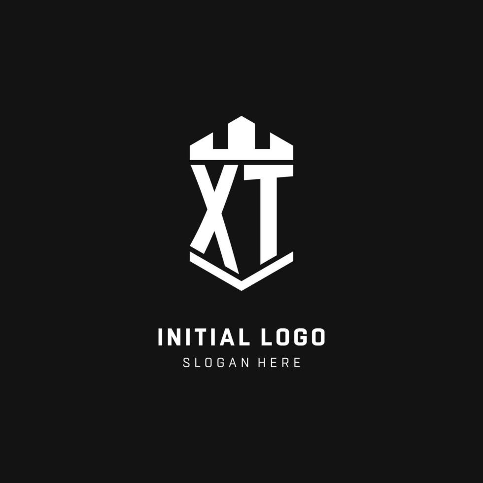 XT monogram logo initial with crown and shield guard shape style vector