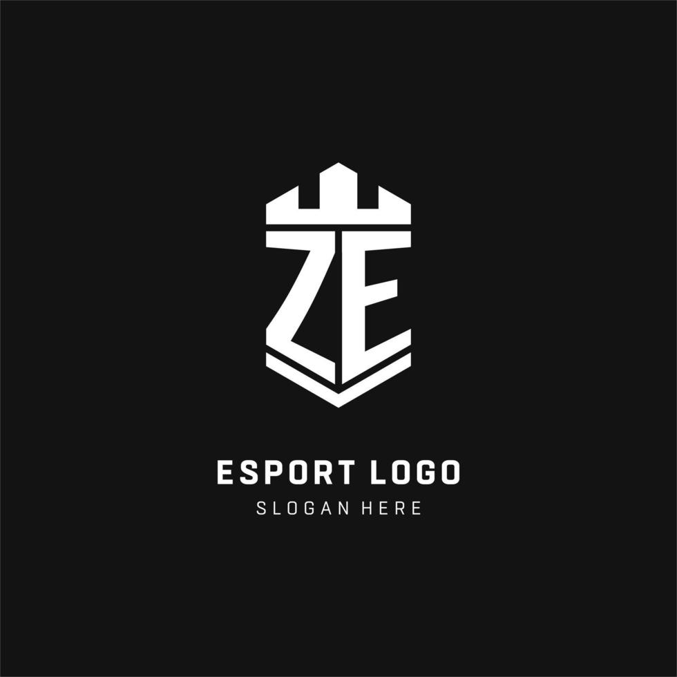 inicial del logotipo del monograma ze con estilo de forma de corona y protector de escudo vector