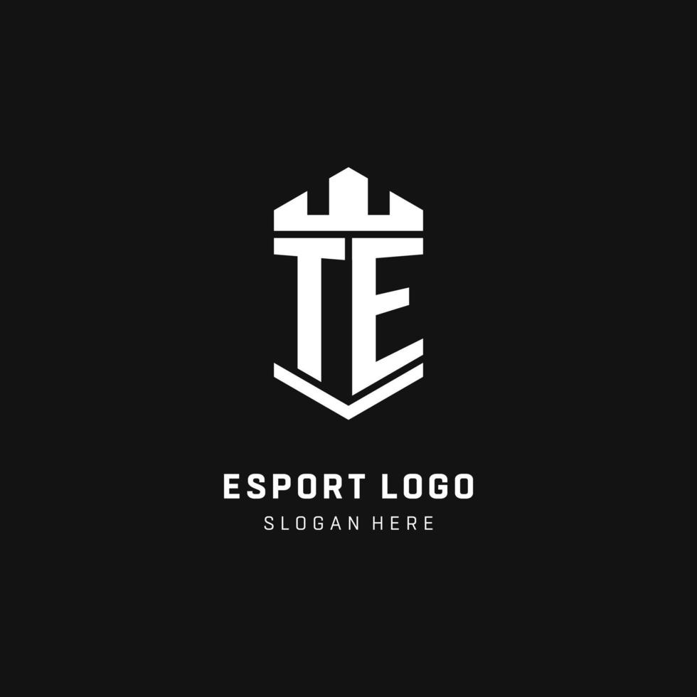 TE monogram logo initial with crown and shield guard shape style vector