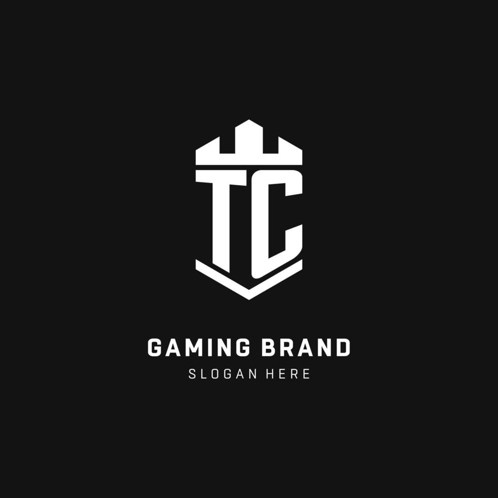 TC monogram logo initial with crown and shield guard shape style vector