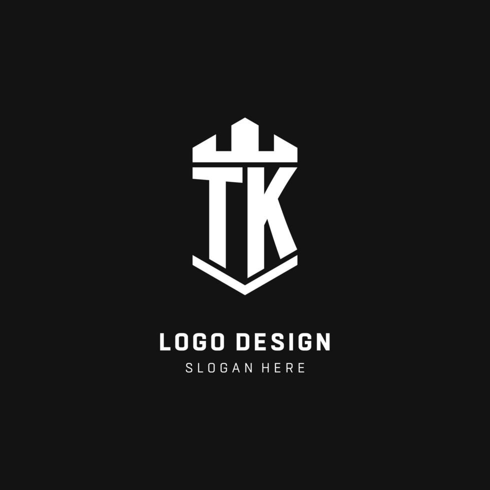 TK monogram logo initial with crown and shield guard shape style vector