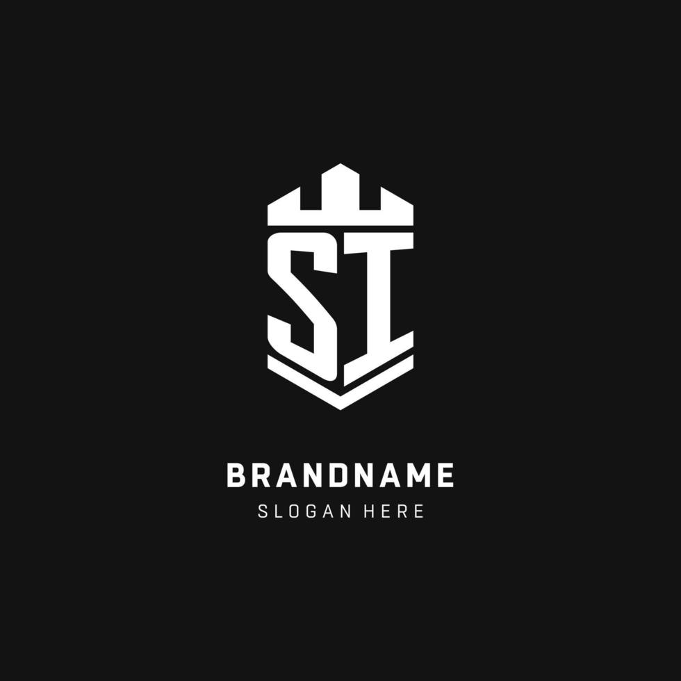 SI monogram logo initial with crown and shield guard shape style vector