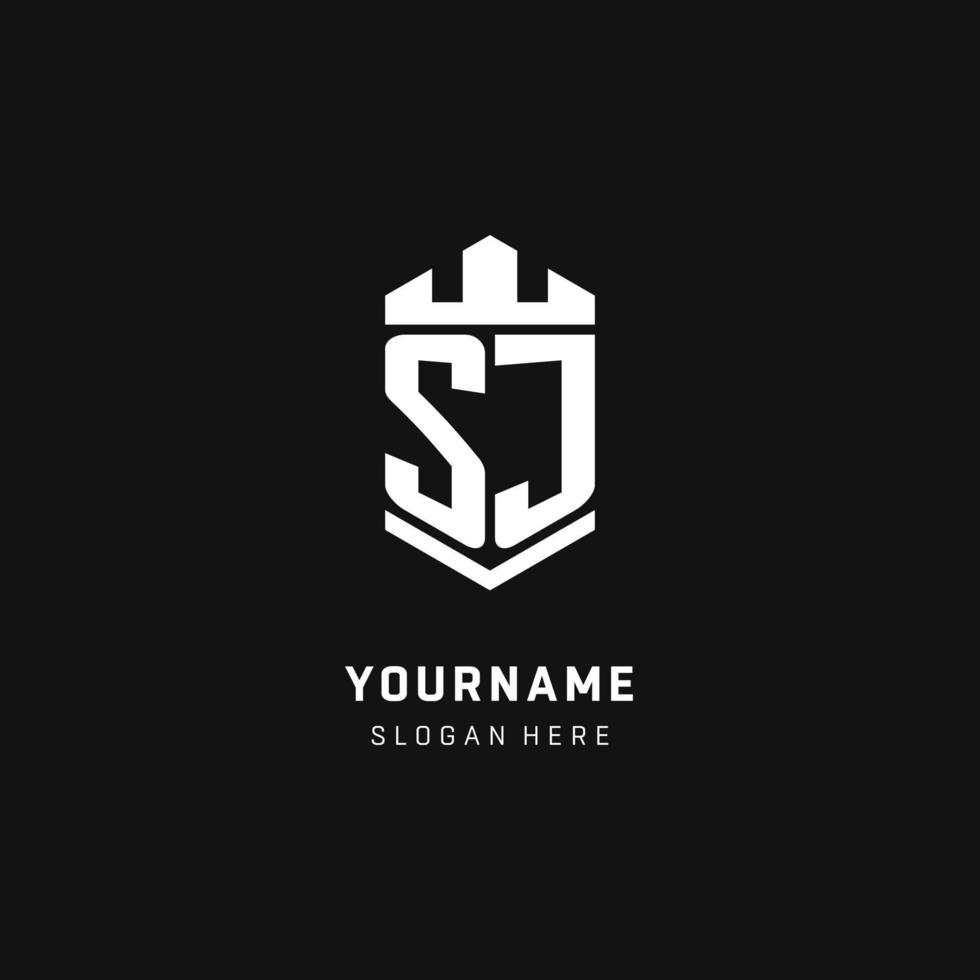 SJ monogram logo initial with crown and shield guard shape style vector