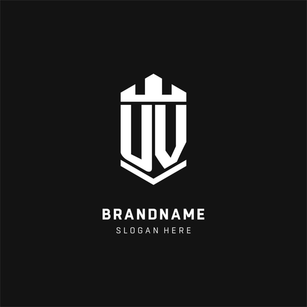UV monogram logo initial with crown and shield guard shape style vector
