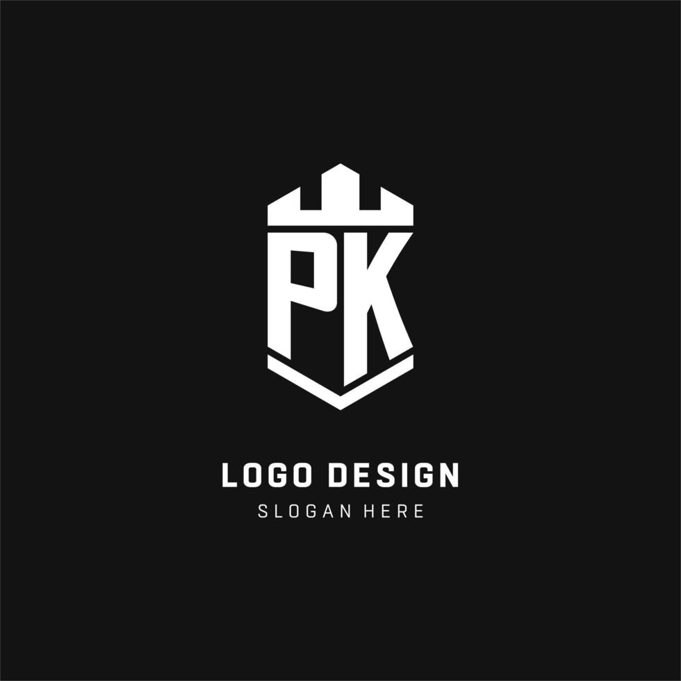 PK monogram logo initial with crown and shield guard shape style vector