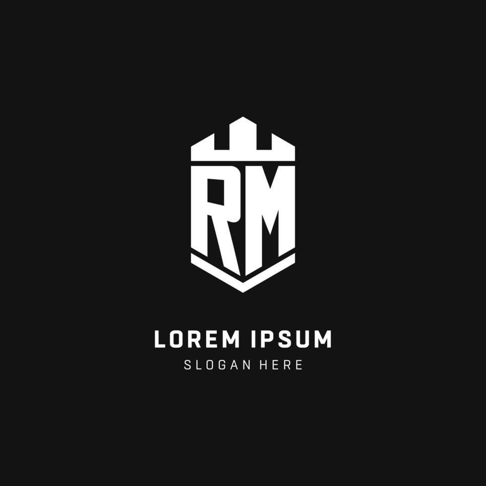 RM monogram logo initial with crown and shield guard shape style vector