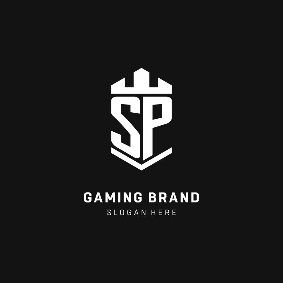 SP monogram logo initial with crown and shield guard shape style vector