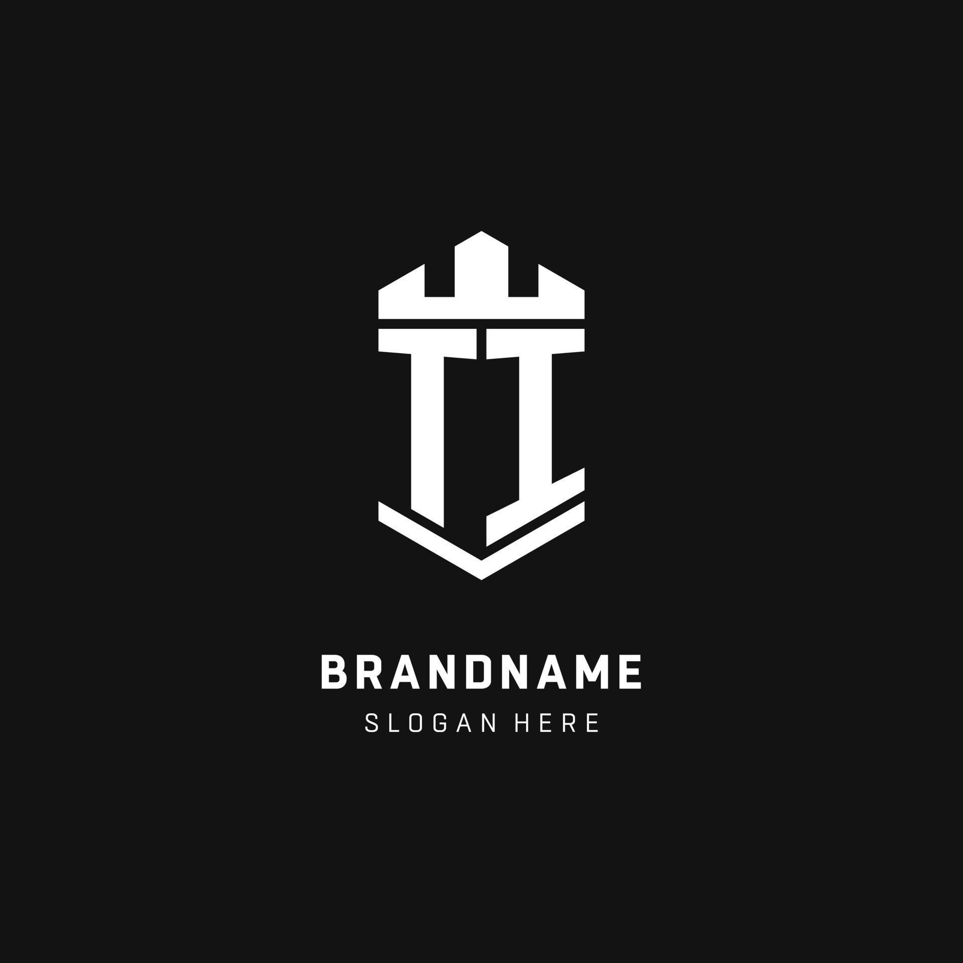 TI monogram logo initial with crown and shield guard shape style