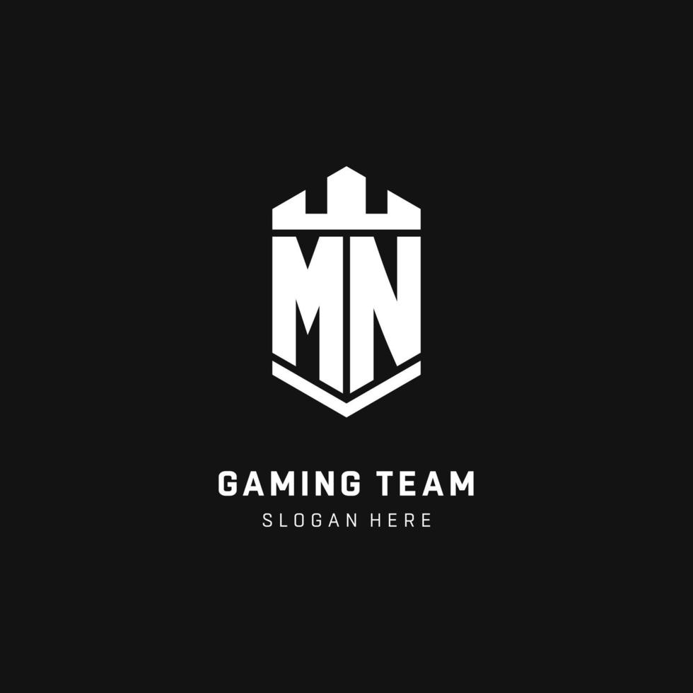 MN monogram logo initial with crown and shield guard shape style vector