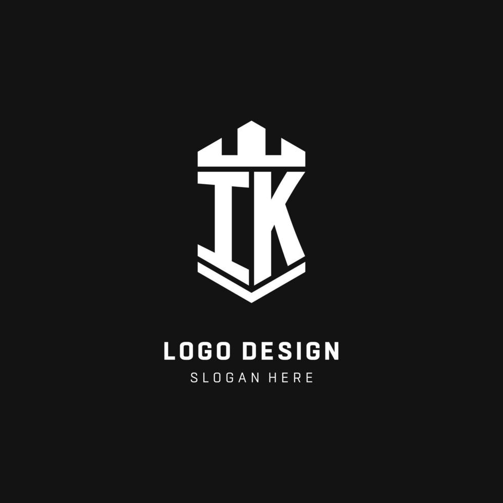 IK monogram logo initial with crown and shield guard shape style vector