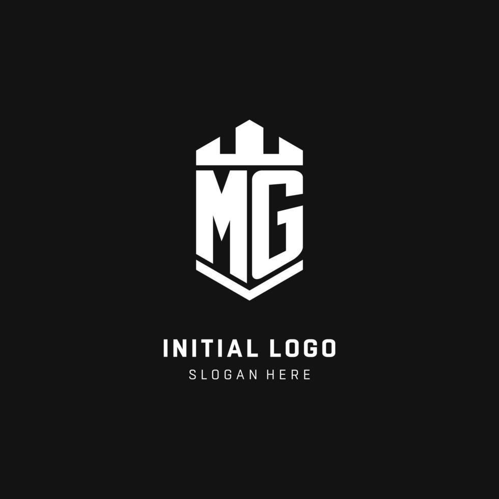 MG monogram logo initial with crown and shield guard shape style vector