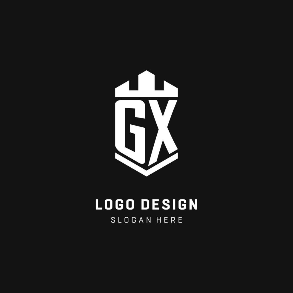 inicial del logotipo del monograma gx con estilo de forma de corona y protector de escudo vector