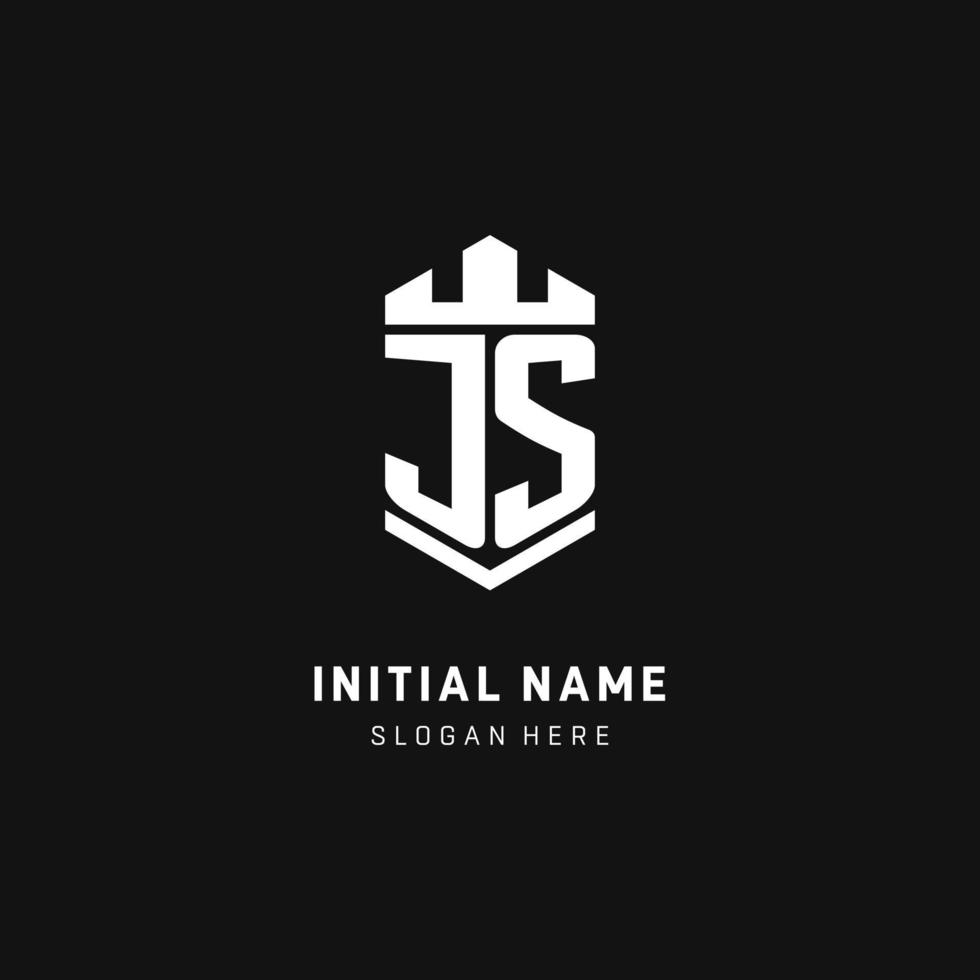 JS monogram logo initial with crown and shield guard shape style vector