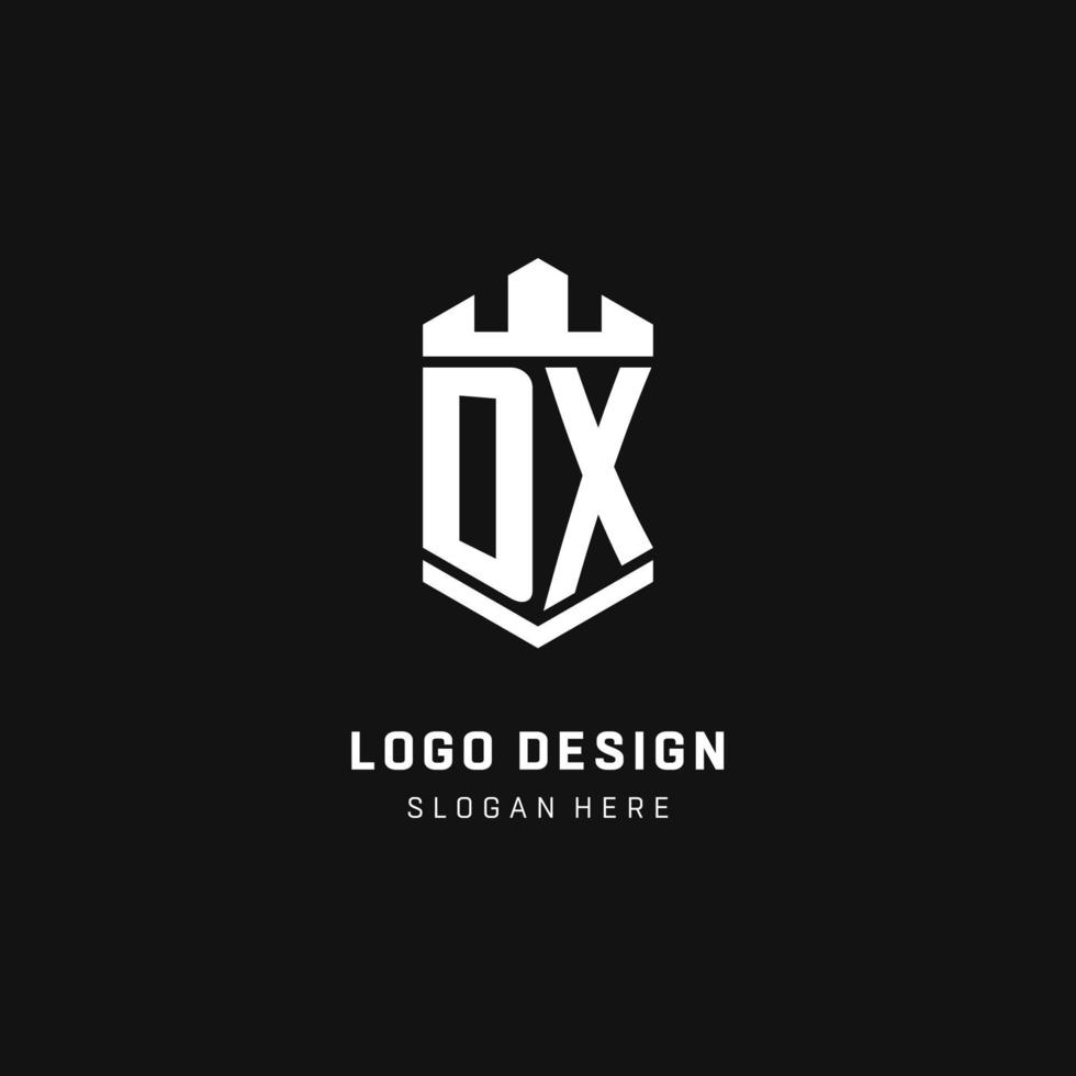 Inicial del logotipo del monograma dx con estilo de forma de corona y protector de escudo vector