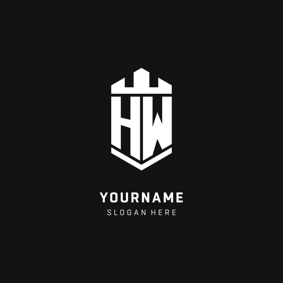 HW monogram logo initial with crown and shield guard shape style vector