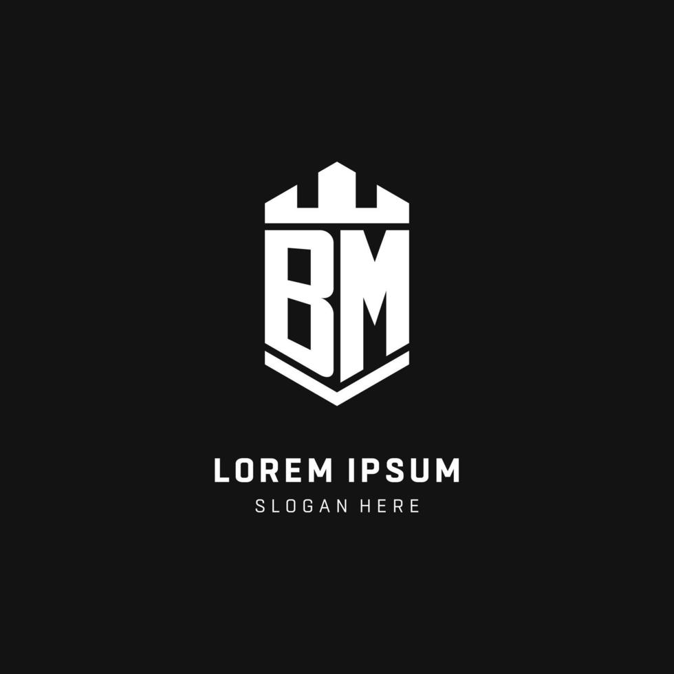 BM monogram logo initial with crown and shield guard shape style vector