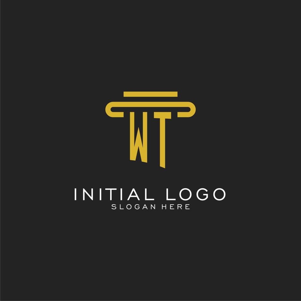 WT initial logo with simple pillar style design vector