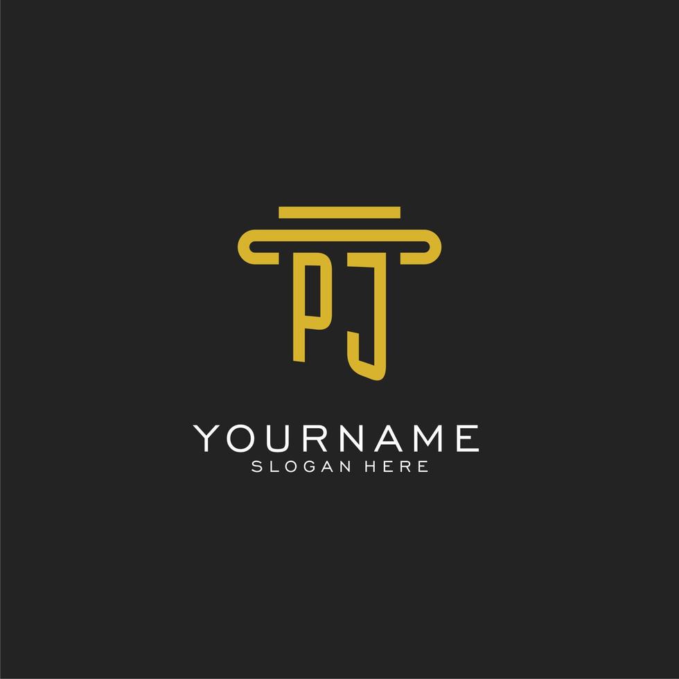 PJ initial logo with simple pillar style design vector