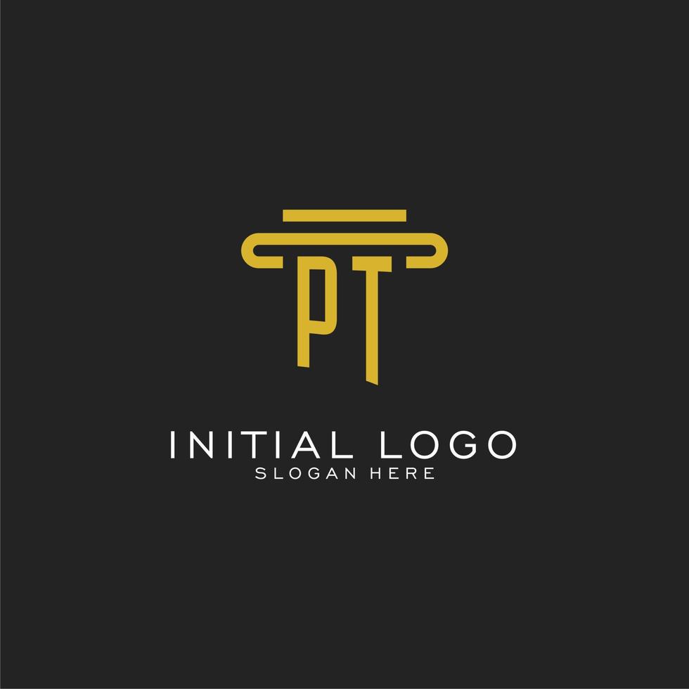 PT initial logo with simple pillar style design vector