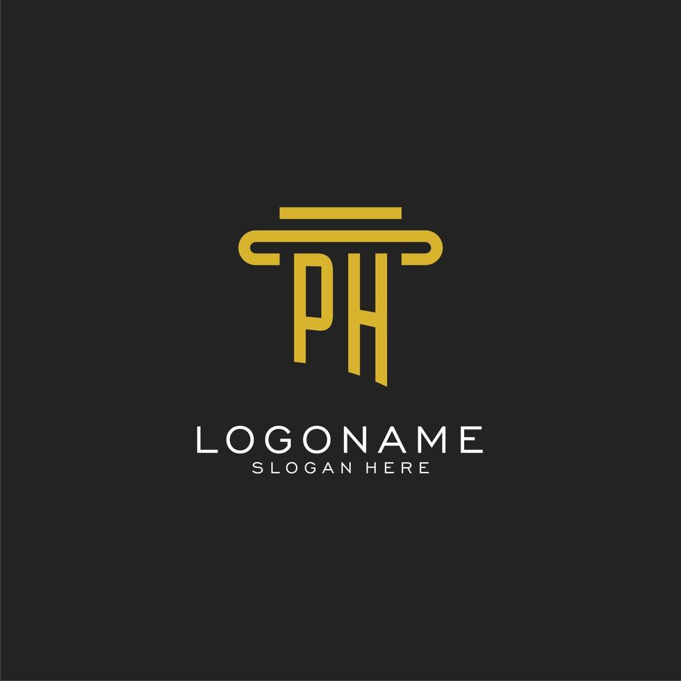 logotipo inicial de ph con diseño de estilo de pilar simple vector