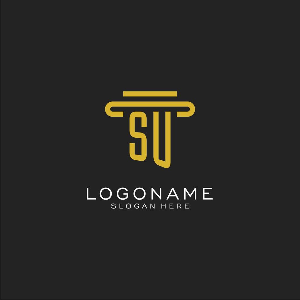 SU initial logo with simple pillar style design vector