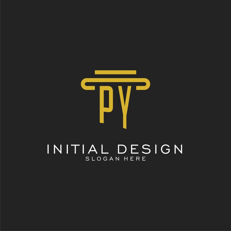 PY initial logo with simple pillar style design vector
