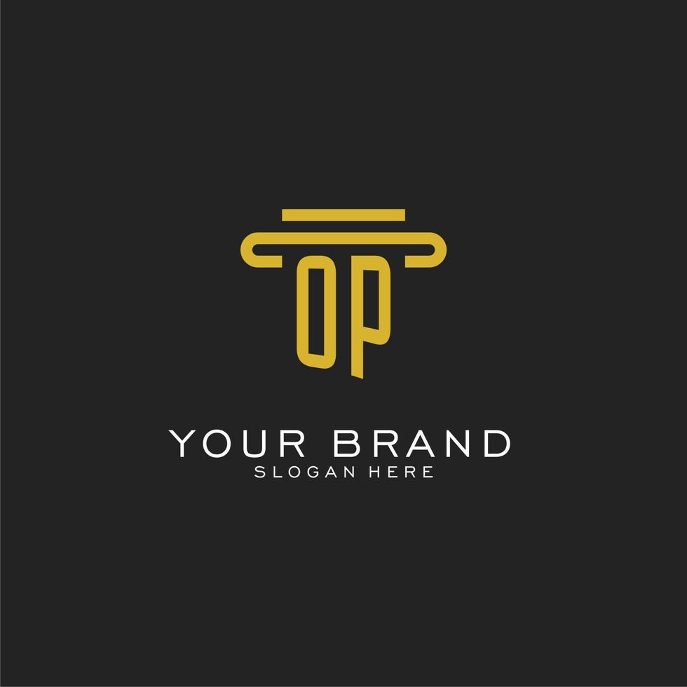 OP initial logo with simple pillar style design vector