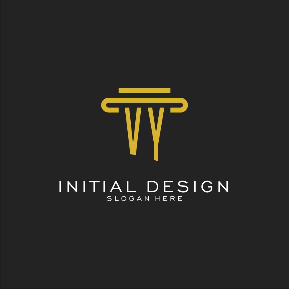 logotipo inicial de vy con diseño de estilo de pilar simple vector