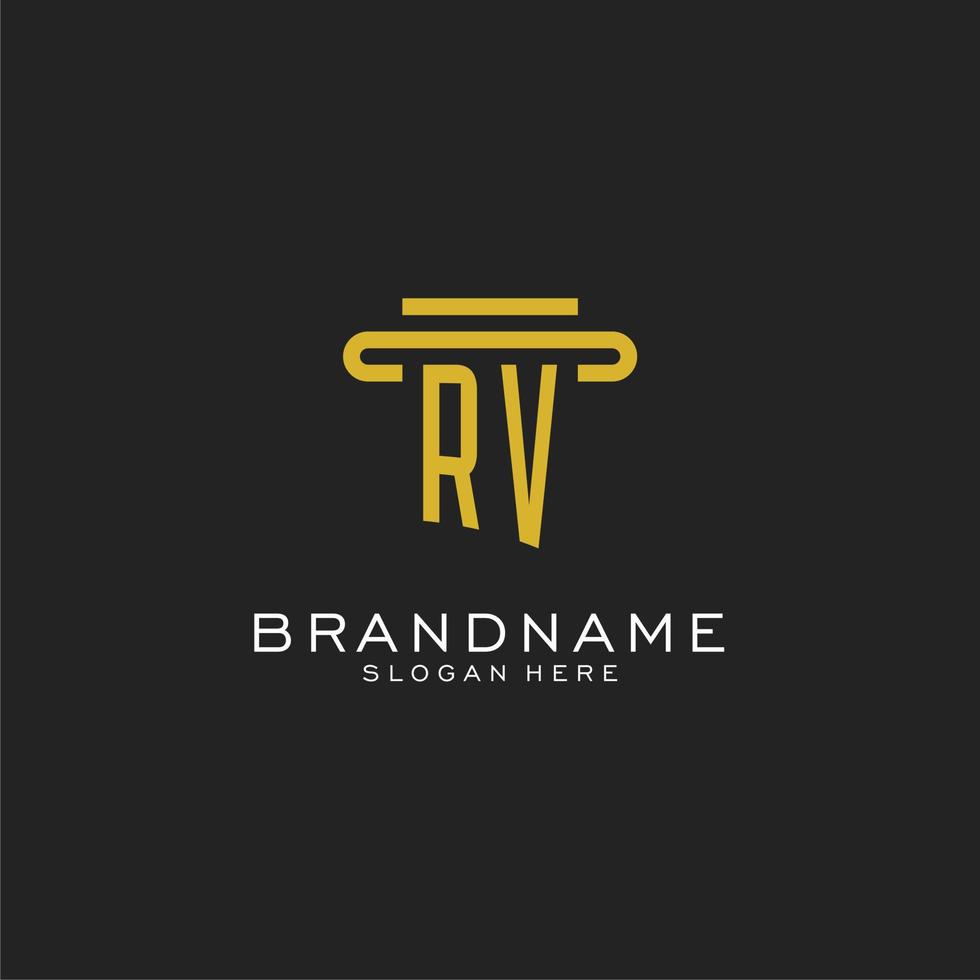 logotipo inicial de rv con diseño de estilo de pilar simple vector