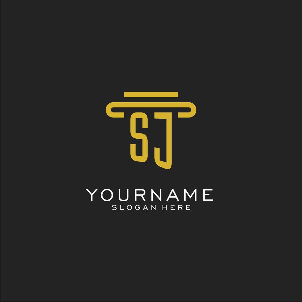 SJ initial logo with simple pillar style design vector