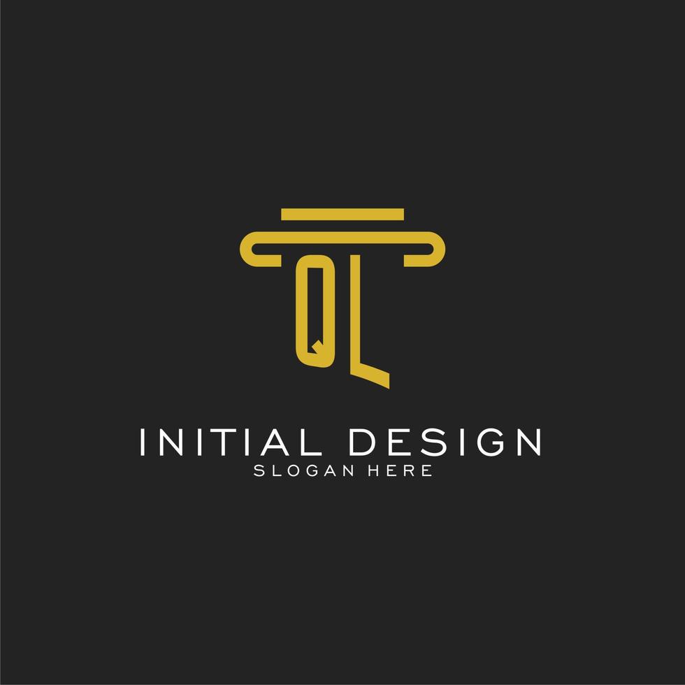 QL initial logo with simple pillar style design vector