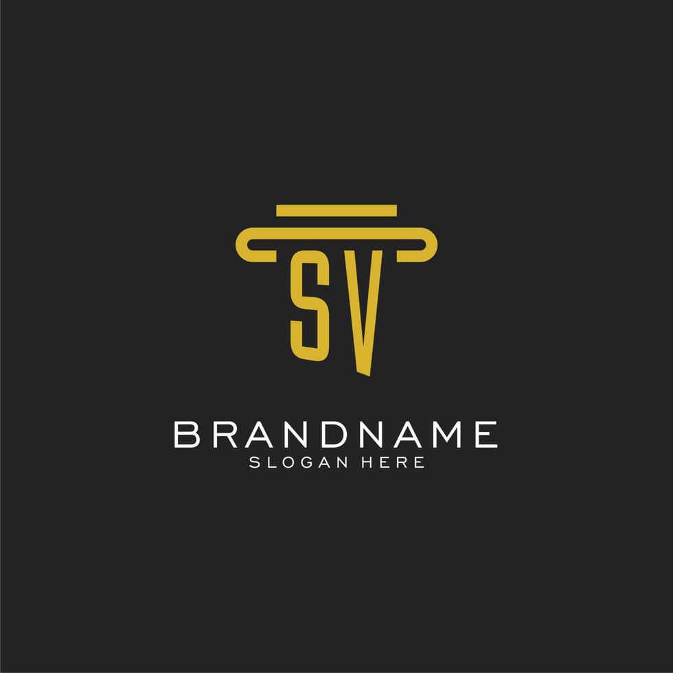 logotipo inicial de sv con diseño de estilo de pilar simple vector