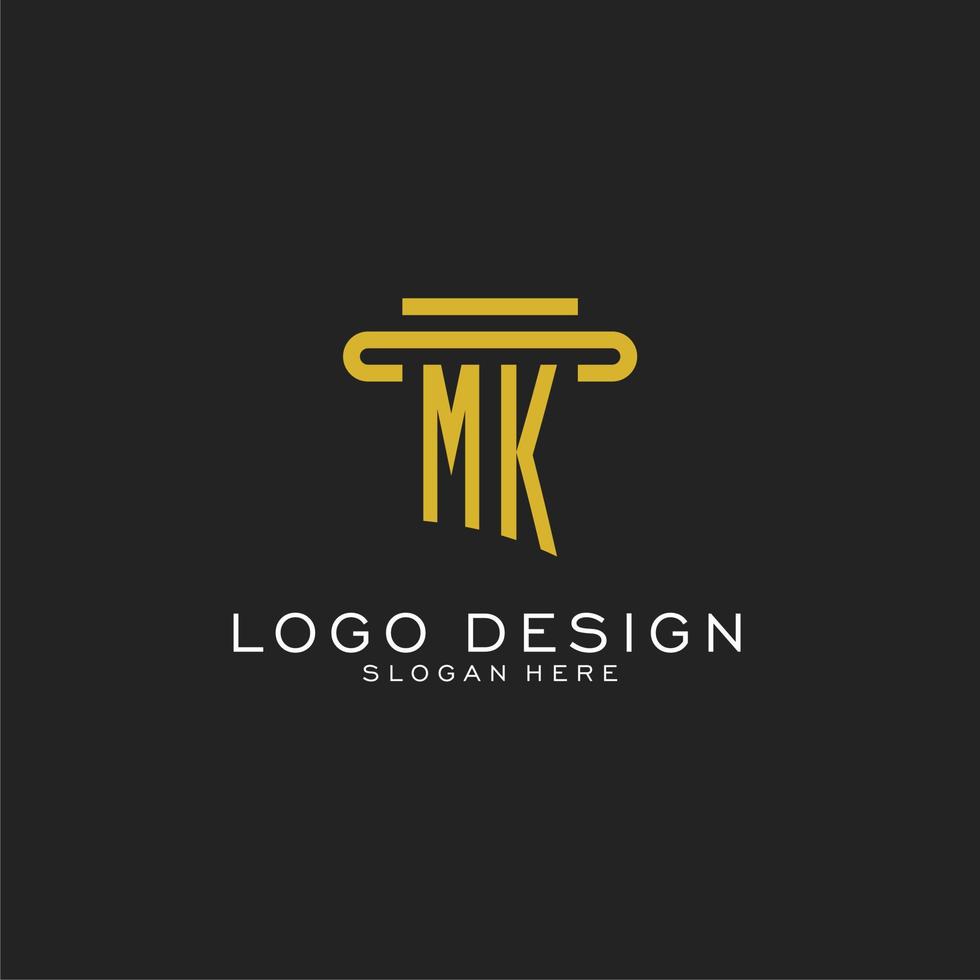MK initial logo with simple pillar style design vector