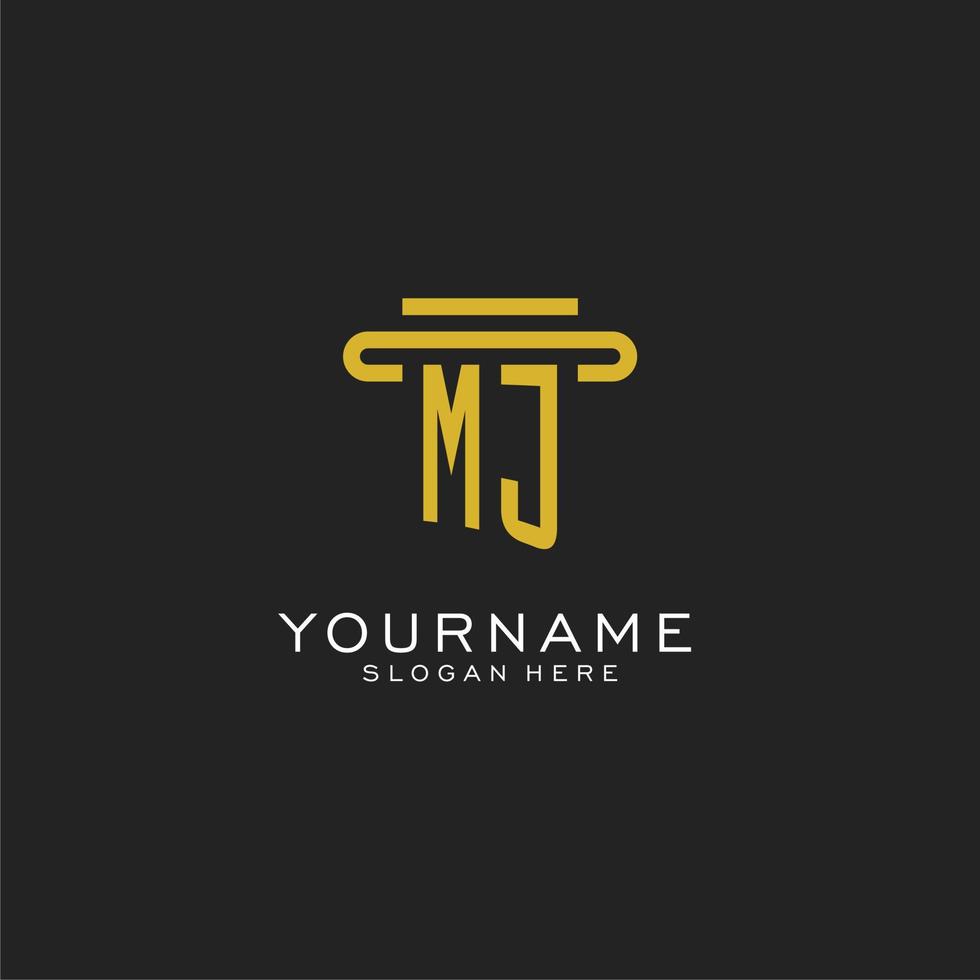 MJ initial logo with simple pillar style design vector