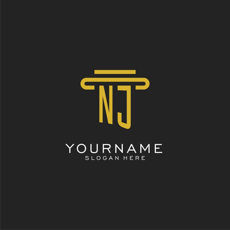 NJ initial logo with simple pillar style design vector