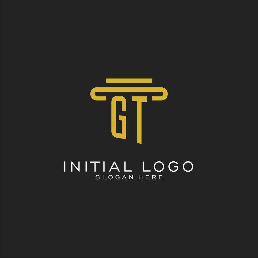 GT initial logo with simple pillar style design vector