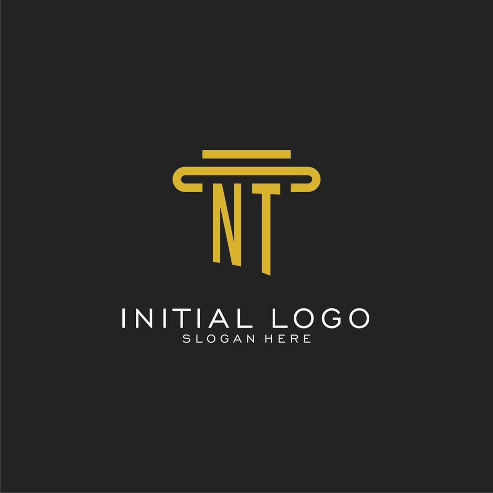 NT initial logo with simple pillar style design vector