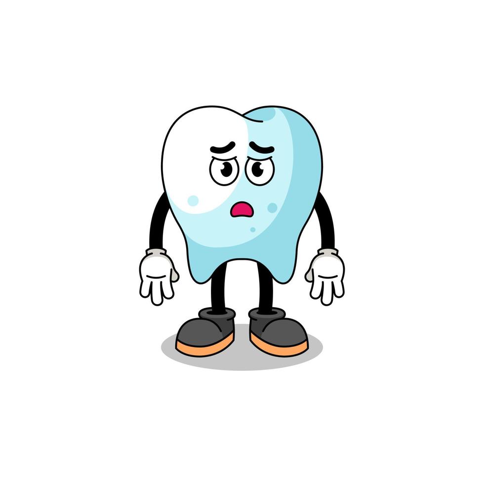 tooth cartoon illustration with sad face vector