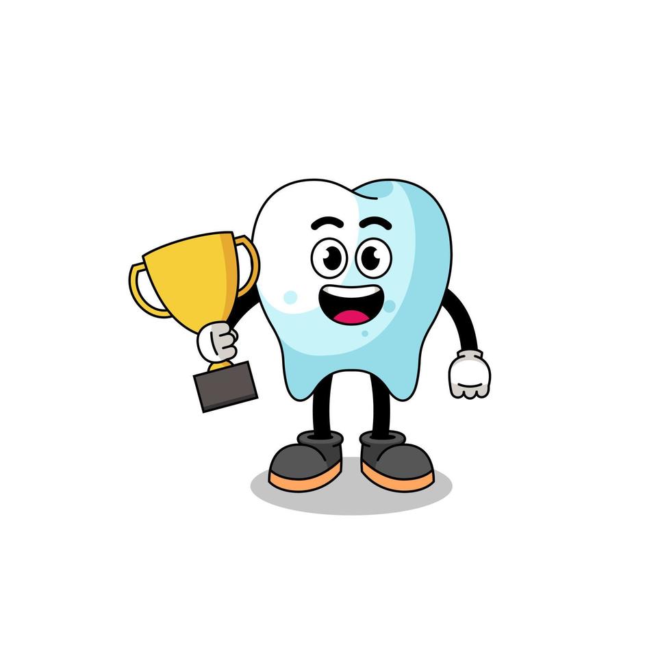 Cartoon mascot of tooth holding a trophy vector