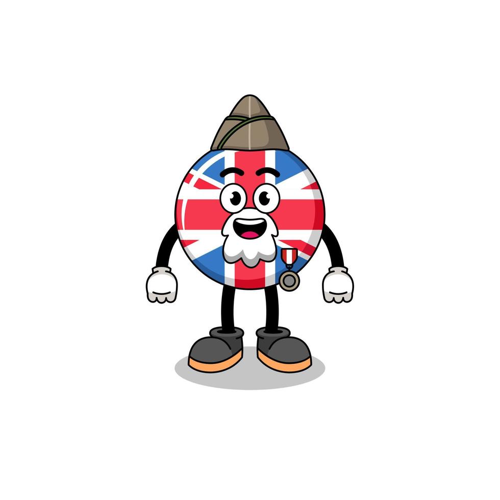 Character cartoon of united kingdom flag as a veteran vector