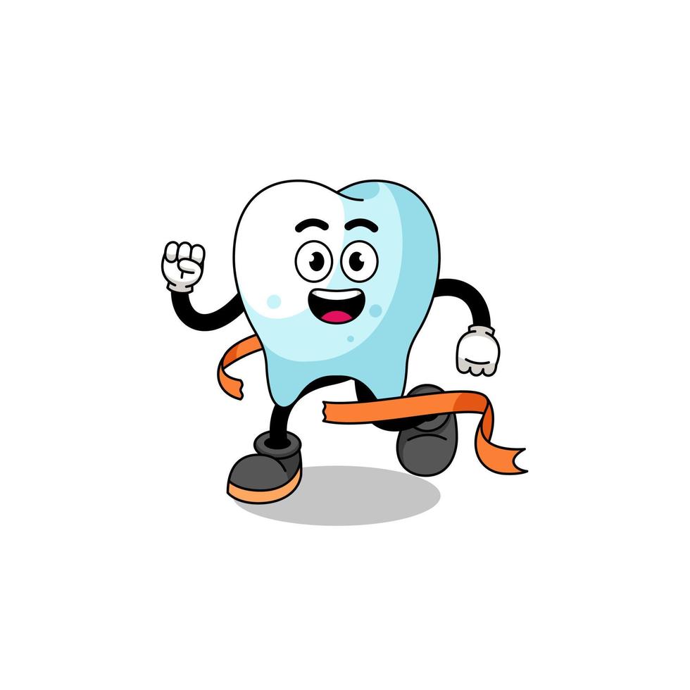 Mascot cartoon of tooth running on finish line vector
