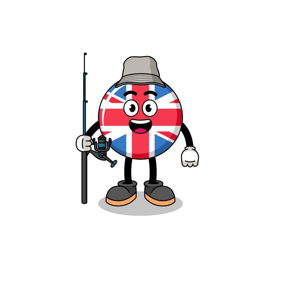 ilustración de la mascota del pescador de la bandera del reino unido vector